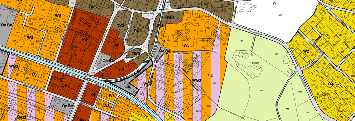 Ausschnitt eines Zonenplans im Geoportal